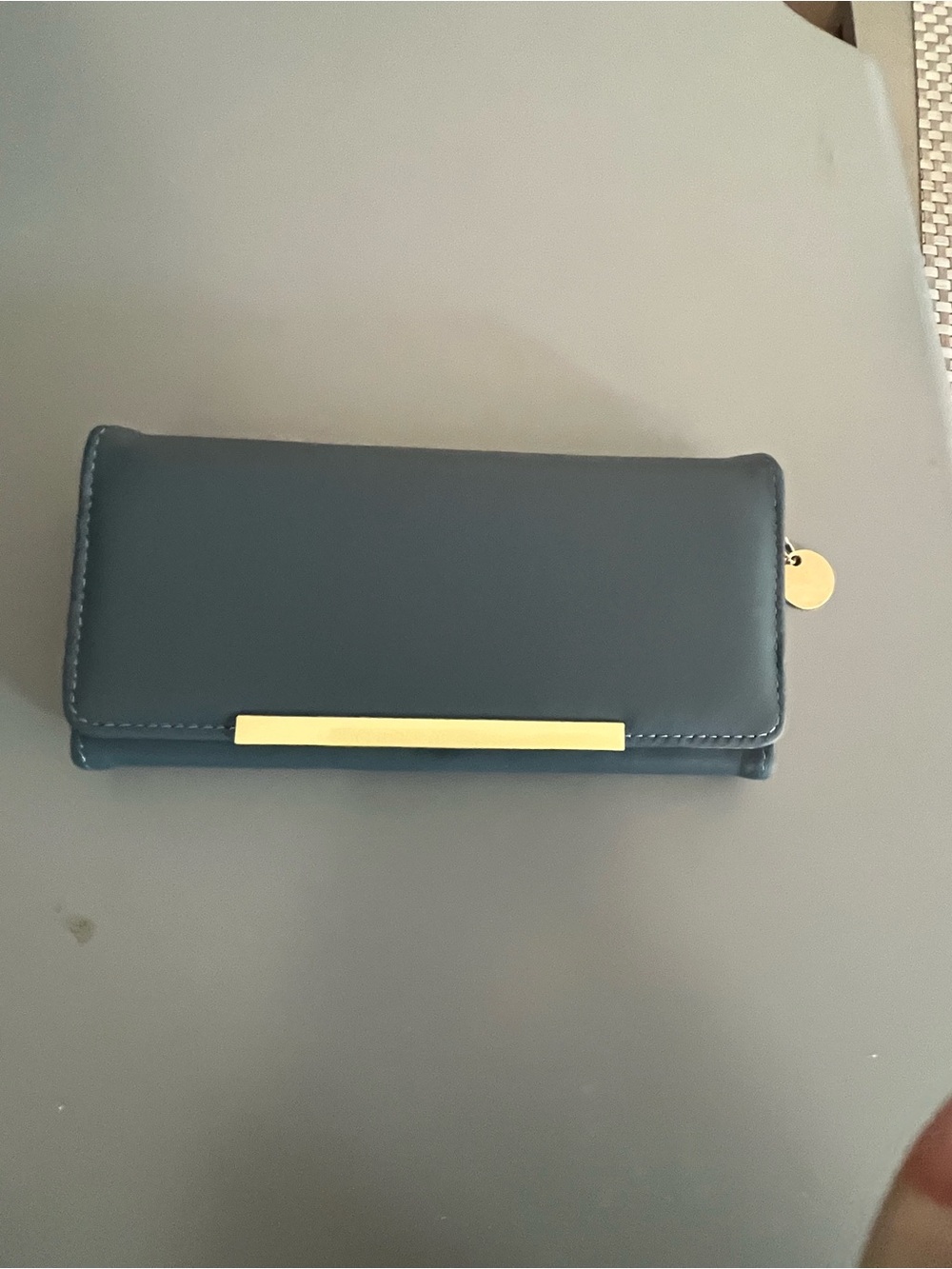 Women's Slate Blue Card & Key Holder with Gold Bar Accent